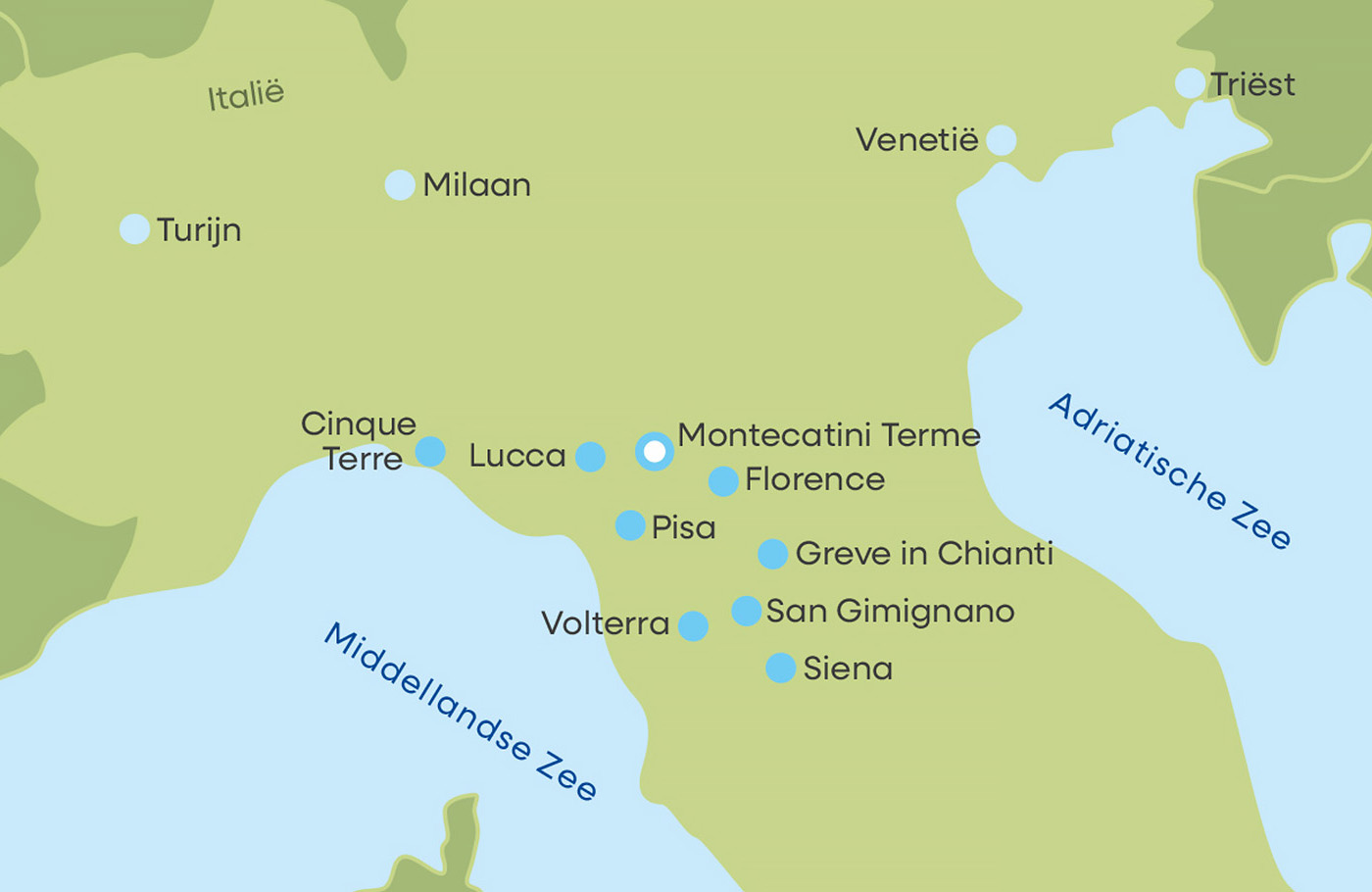Maaskant Reizen, Busreis per comfort-class touringcar naar Toscane, geheel verzorgd met o.a. Cinque Terre, Pisa, Siëna, Florence, Volterra, Lucca & San Gimignano!